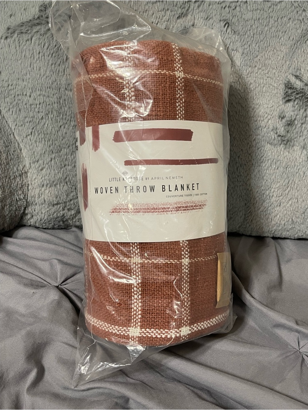 Little Korboose Rust Plaid Woven Throw Blanket 100% Cotton 50x60 NIP